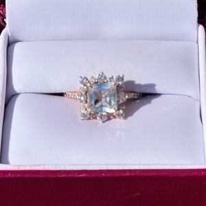 Zac Posen Kate Aquaramine & Diamond Rose Gold Engagement / Cocktail Ring